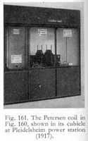 Fig. 161. - The Petersen coil in Fig. 160, shown in its cubicle at Pleidelsheim power station (1917). 