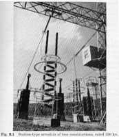 Fig. 8.1 - Station-type arresters of two constructions, rated 350 kv.