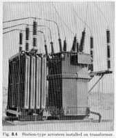 Fig. 8.4 - Station-type arresters installed on transformer.