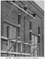Fig. 8.5 - Installation of line-type arresters.