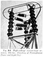 Fig. 8.6 - High-voltage station-type arresters, 195 kv. (Courtesy of Pennsylvania Power and Light Co.)