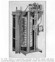 Fig. 9.15. Interior of ground-fault neutralizer for 34.5-kv system, with motor-operated tap-changing switch and automatically variable ratio current transformer.