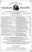 American Telegraph Magazine - Vol. 1, No. 1. - New York, October, 1852 - Donald Mann, Editor