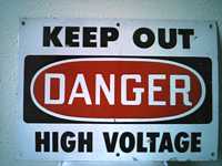White 'Keep Out - Danger - High Voltage' Sign - front view