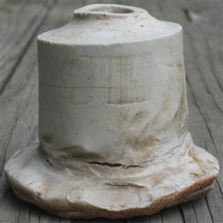 A Whatsit from the dump.  Chip on the umbrella, but otherwise in good condition.  Looks hand done for the umbrella -- and you can see thumbprints, one so good you could ID the person if we had the records!