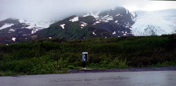 lone payphone at the base of Worthington Glacier