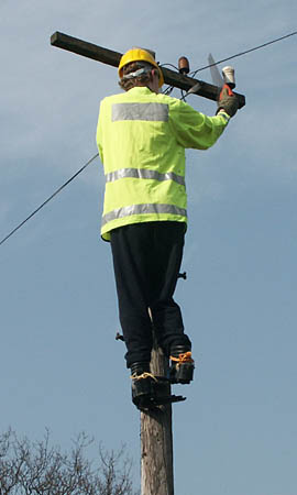 The author about to saw through the crossarm